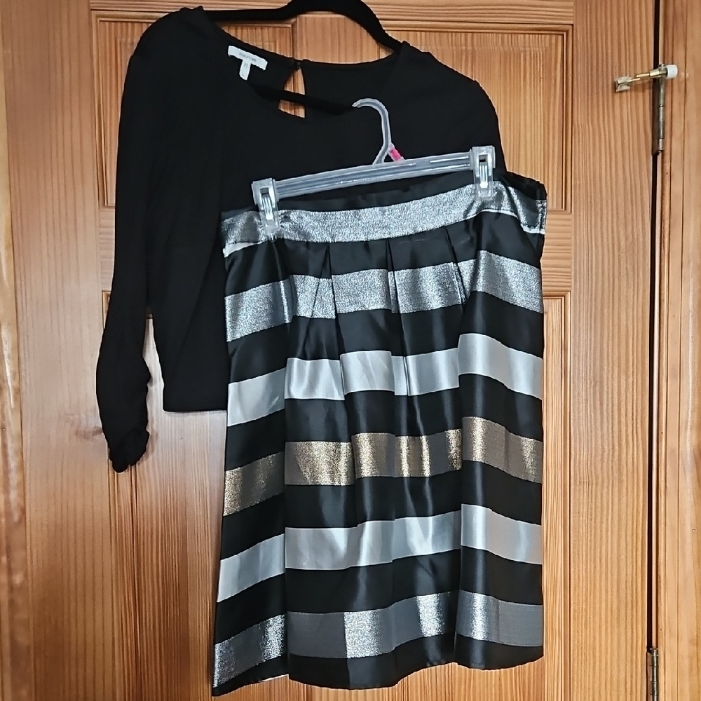 Maurices Black and Metallic Striped Skirt Set